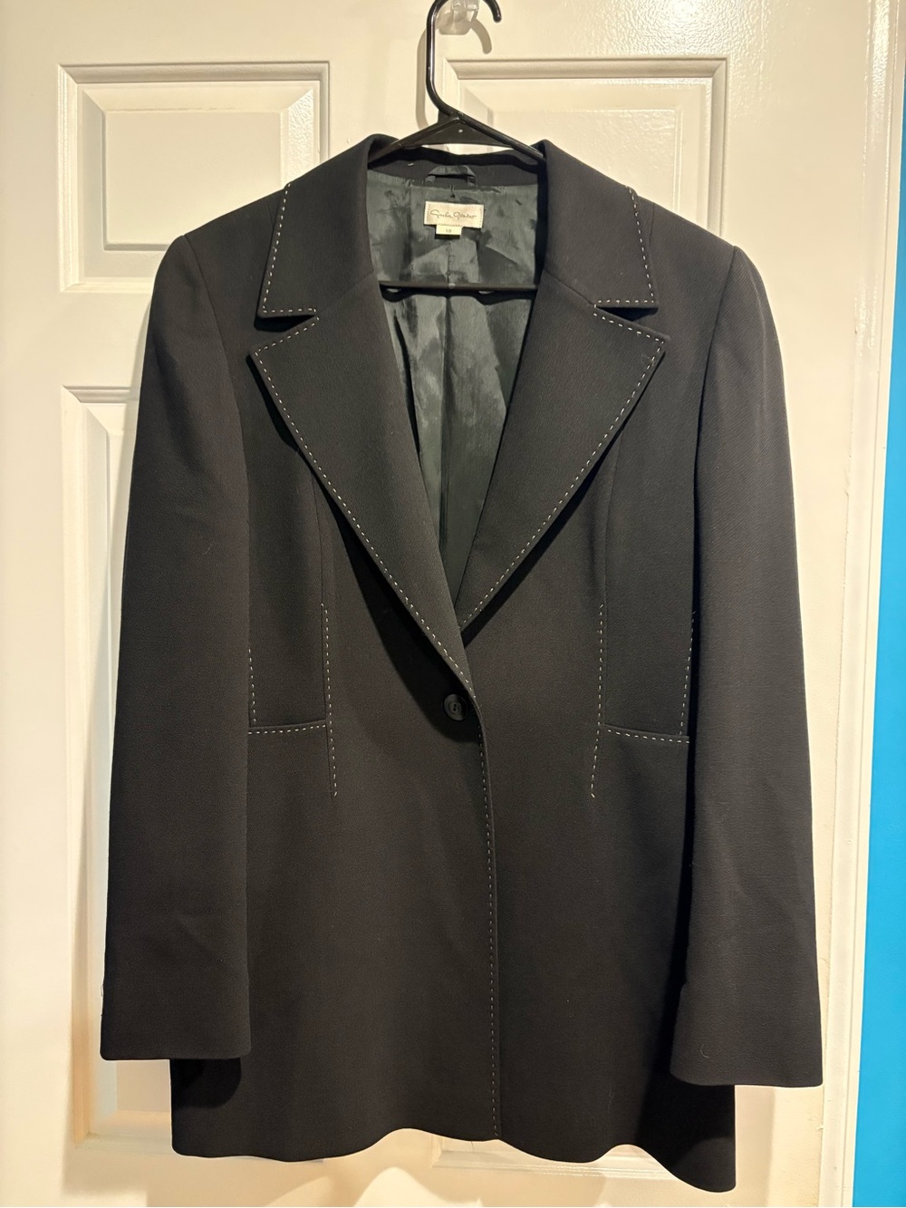 Greta Garbo vintage tailored wool jacket blazer black contrast stitching sz 10